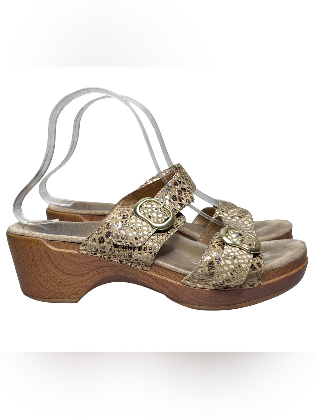 Dansko Sophie Snake Print Wooden Block Heel Sandals Sz 40